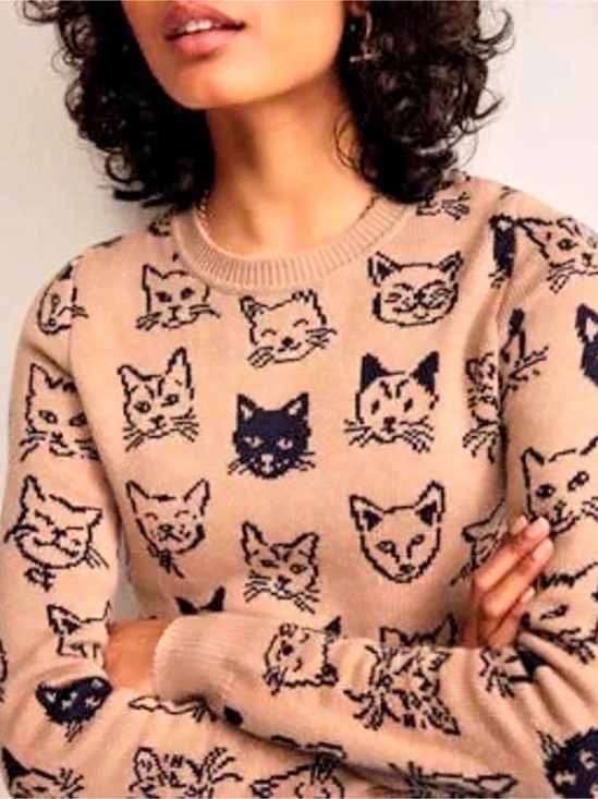 Boden Sweaters - Boden Heather Jacquard Sweater Cat Print Crewneck Sweater